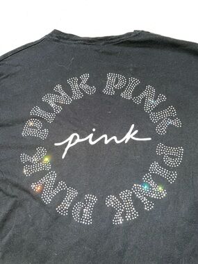 PINK Victoria's Secret Black long  Sleeve Tee with Rhinestone Logo
